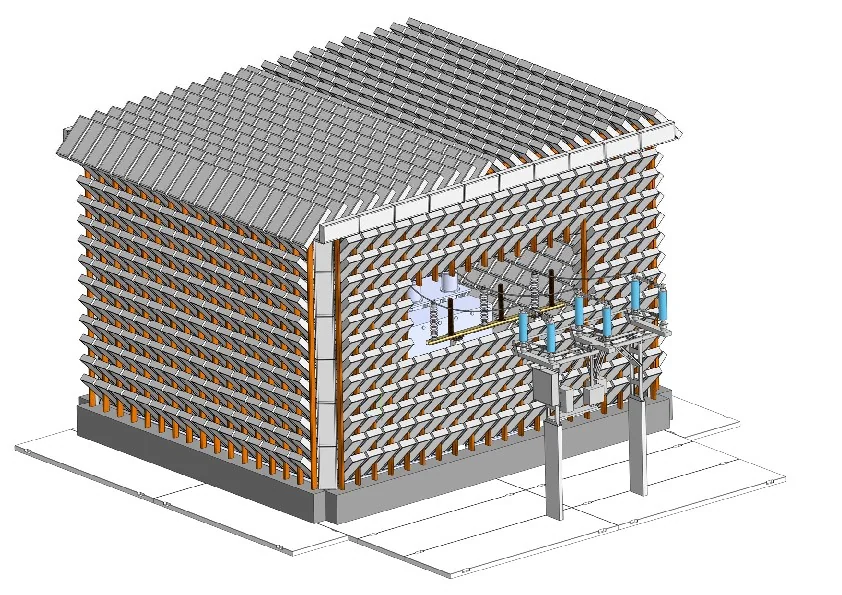 3D-визуализация вентилируемого противоосколочного экрана трансформатора